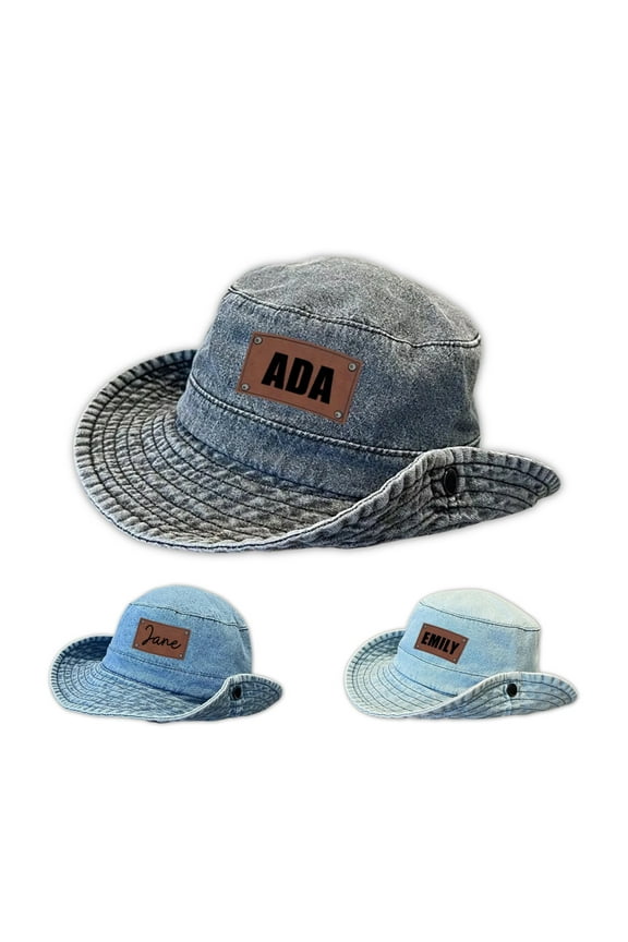 Custom Toddler Cowgirl Hat Personalized Name Western Cowboy Hats with Leather Patch for Boys Girls Adjustable Size Youth Cowboy Hat for Kid Age 2-8 Ideal Birthday Gift Party Hat Dark Blue