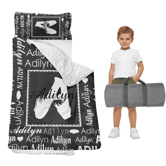Gresahom Custom Toddler Nap Mat with Blanket, Preschool Sleep Mat for Boys and Girls, Extra Large Sleeping Bag for 3-15 Years, Dark Grey Bedding Set for Kindergarten