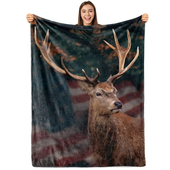Gresahom Deer Fleece Blanket Gift for Adults and Kids Family Animal Deer Blanket Super Soft Plush Flannel Throw Blanket for Couch Bed Sofa(50"x60")