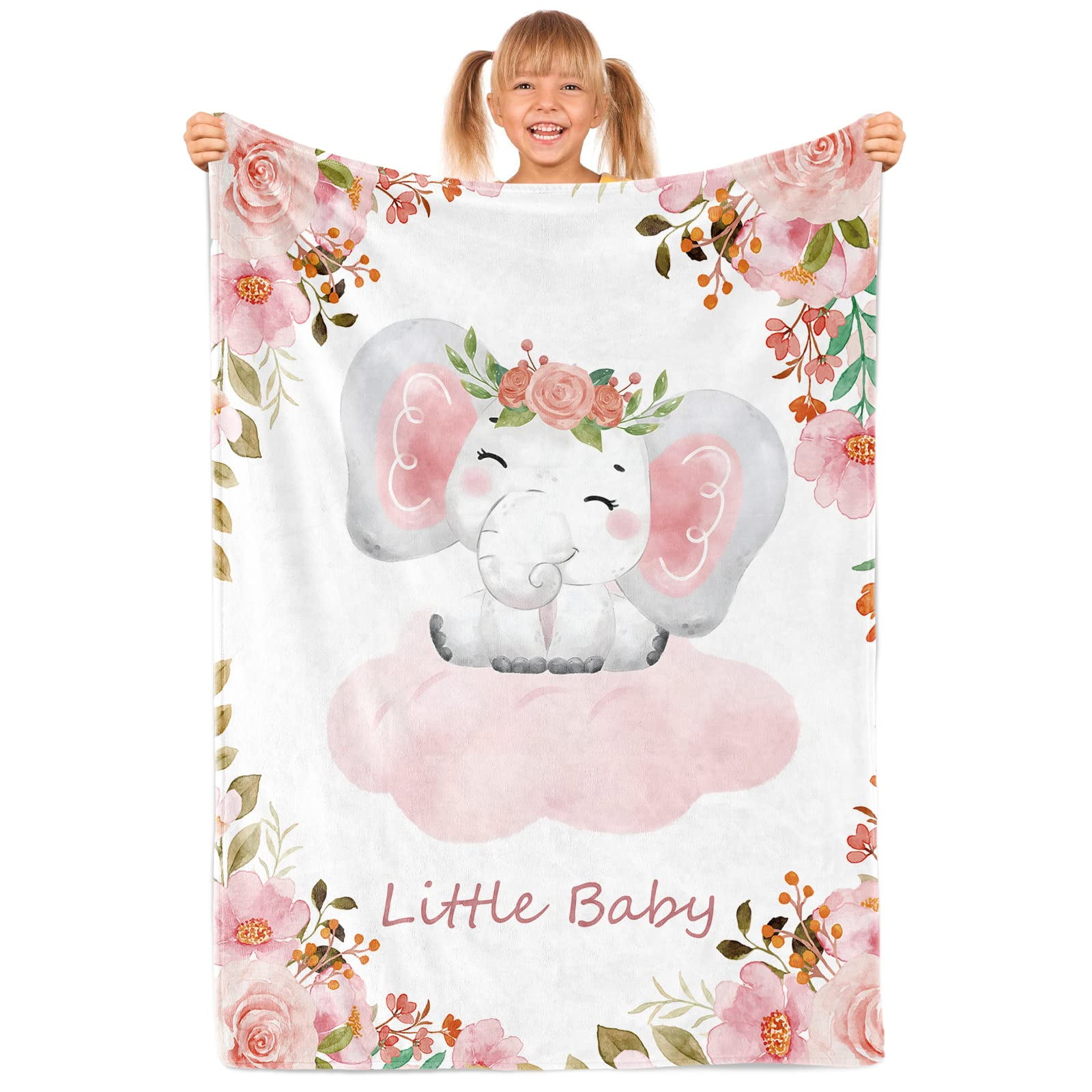 Gresahom Elephant Baby Blanket, Pink Elephant Blanket for Baby Girls