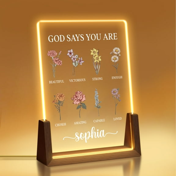 Gresahom Personalized Mom Gifts Wooden LED Night Light, Custom Acrylic Plaque with Name, Mothers Day Birthday Gift for Mom From Daughter Son, Sentimental Gifts for Mum(Horizontal6x8inches)