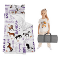 thumbnail image 1 of Gresahom Personalized Preschool Nap Mat for Toddler, Kids Sleeping Bag with Pillow and Blanket, Purple Horse Sleeping Mat for Daycare Girls and Boys, Easy Carry and Storage, 1 of 9