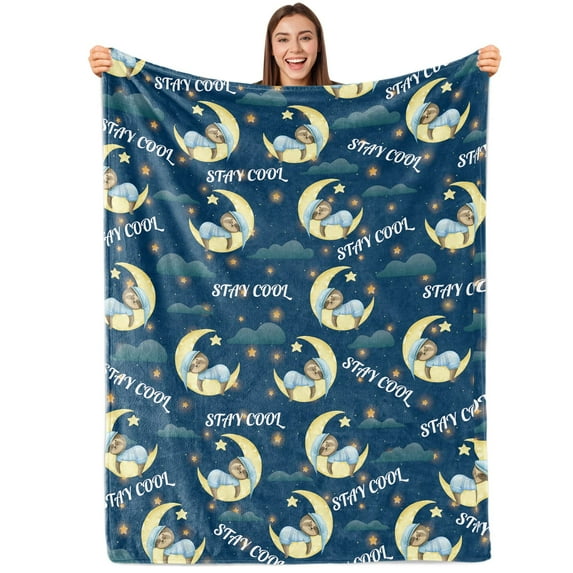 Gresahom Sloth Blanket Gift for Kids Family Animal Funny Cute Sloth and moon Blanket Super Soft Plush Flannel Throw Blanket for Couch Bed Sofa(40"x50")