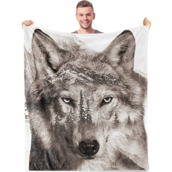 Gresahom Wolf Throw Blanket for Men Boys, Wolf Gift Super Soft Flannel Fleece Blankets Wolf Lovers Birthday Gifts, for Graduation Father's Day Travel Sofa Bed(30"x40")