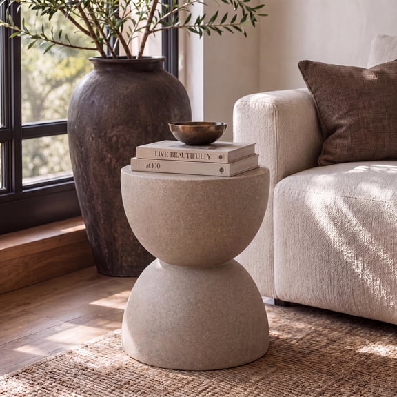 Greta 18" Modern Drum Indoor/Outdoor Accent Table, Light Brown Frosted