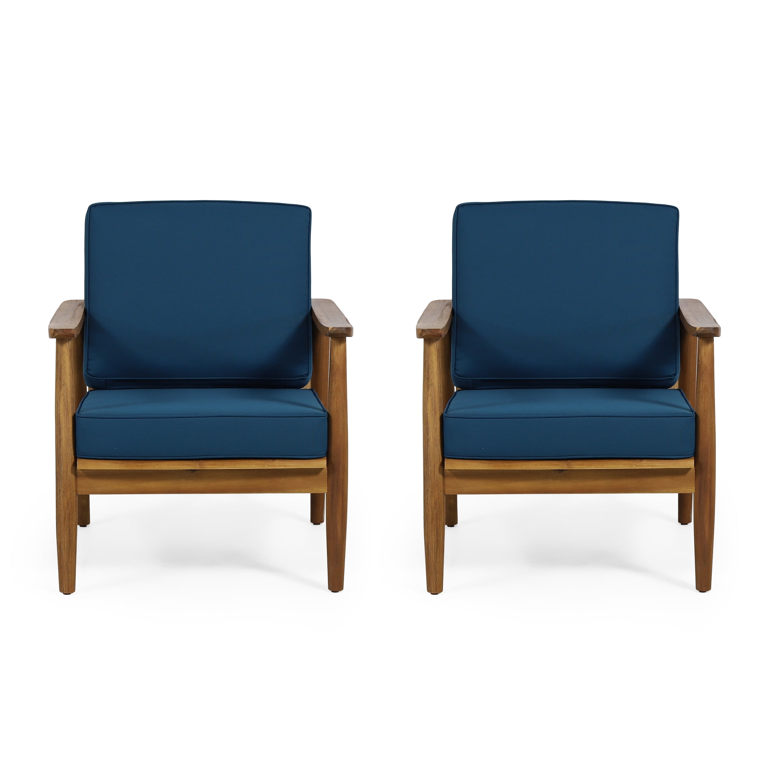 Greta Acacia Wood Outdoor Club Chair with Dark Teal Cushion, Set of 2, Teak