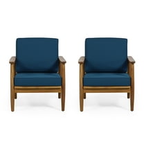 Greta Acacia Wood Outdoor Club Chair with Dark Teal Cushion, Set of 2, Teak