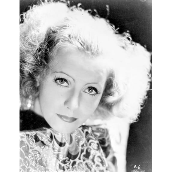 Greta Garbo Red lipstick Curly Hairdo wearing Classic Dress Photo Print (24 x 30)