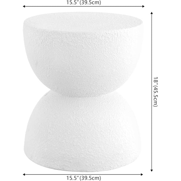 Greta Hourglass Outdoor Side Table and Stool, 18 Modern Textured All-Weather Accent End Table for , Deck, or Garden, White Frosted TBL1100A