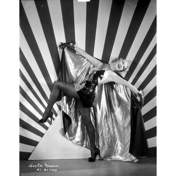 Greta Nissen on a Dress with Stripe Background Photo Print (8 x 10)
