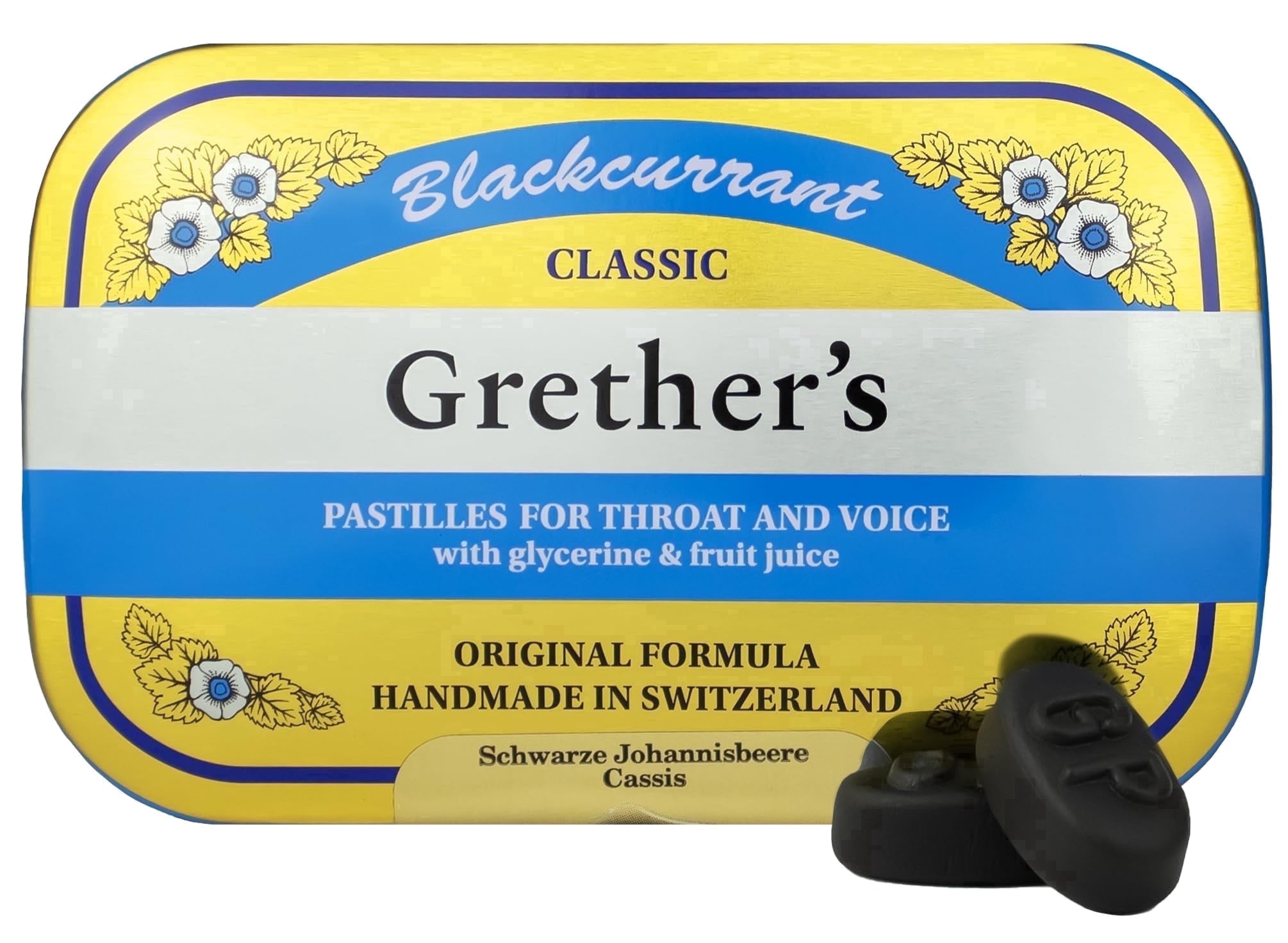 GRETHER'S Classic Blackcurrant Pastilles – Premium Swiss Throat Lozenges for Dry Mouth & Throat Comfort – Intense Fruit Flavor – Gluten & Lactose Free – 15 oz