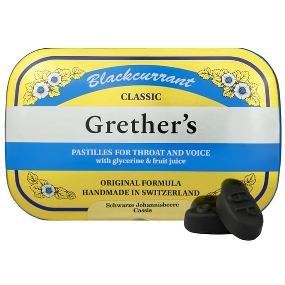 GRETHER'S Pastilles Classic Blackcurrant - Natural Remedy Dry Mouth Relief - Soothing Throat & Healthy Voice - Gluten-Free - 15 oz (4 Pack)