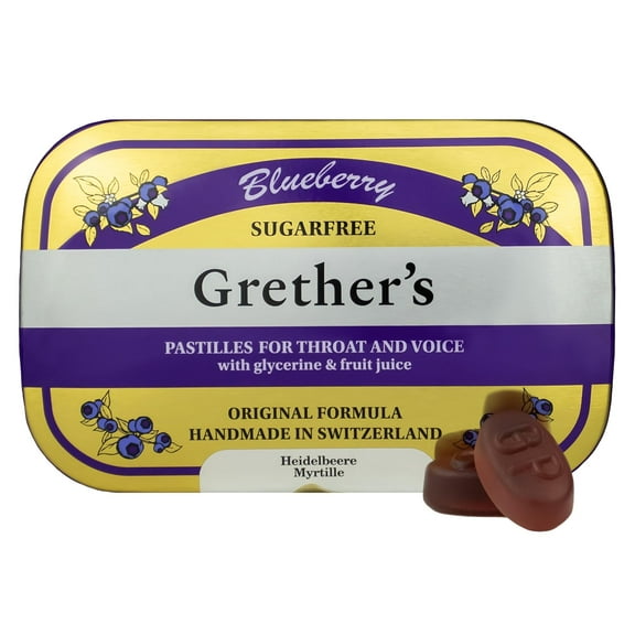 GRETHER'S Pastilles Sugarfree Blueberry - Natural Remedy Dry Mouth Relief - Soothing Throat & Healthy Voice - Gluten-Free - 3.75 oz (1 Pack)