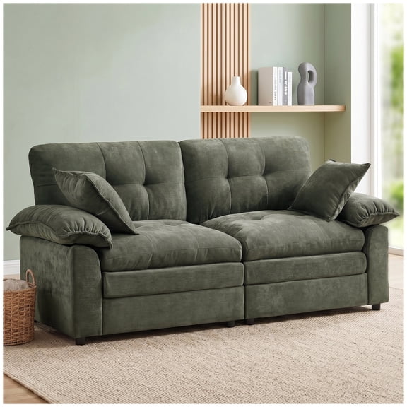 Gretop 83" Modern Loveseat Sofa, Comfy Corduroy Cloud Couch with Deep Seat, 2-3 Person Upholstered Sofa for Living Room and Small Spaces,Green