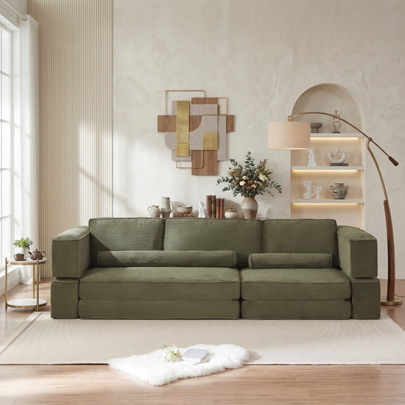 Gretop Large Modular Corduroy Sectional Sofa,Deep Seat Modern Building Block Couch for Living Room,Army Green