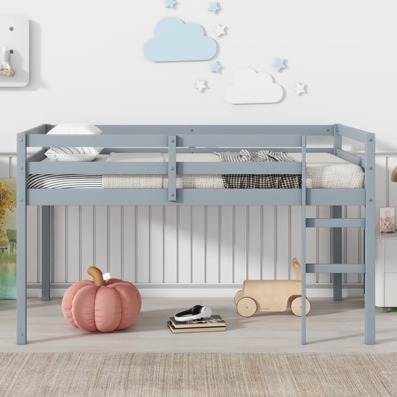 Gretop Solid Wooden, Rubber Wooden Twin Loft Bed with Ladder, Bed Platform of Strengthened Slats