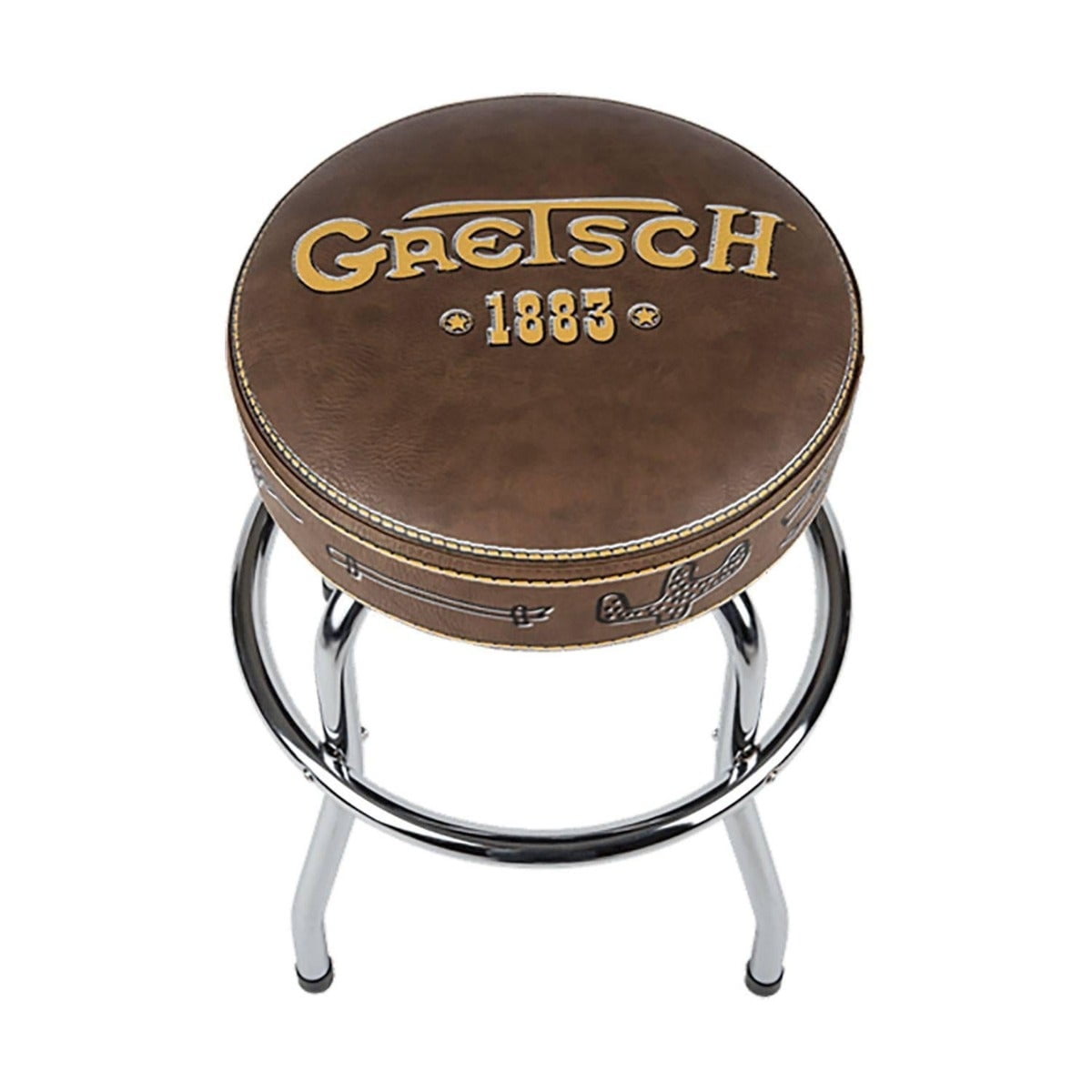 Gretsch 30" Brown Leather Swivel Barstool with Chrome Legs