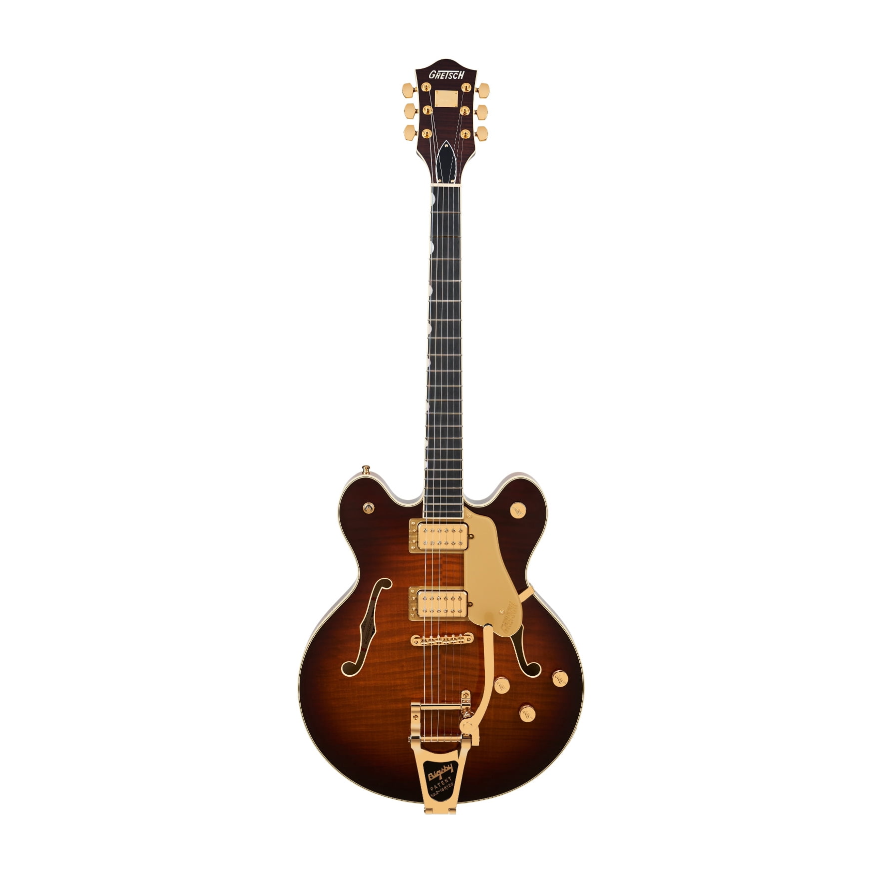 Gretsch Broadkaster LX Figured Center Block 6-String Electric Guitar with String-Thru Bigsby, Gold Hardware and Ebony Fingerboard (Havana Burst)