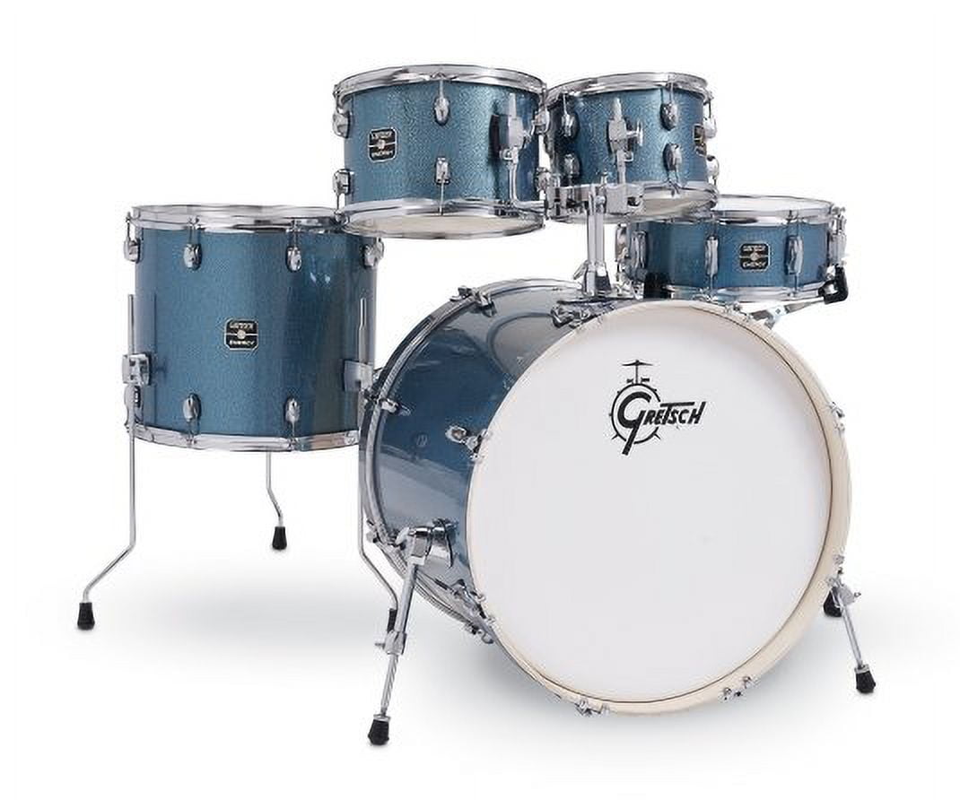 Gretsch Drums 7-Ply Poplar Drum Shells with Cymbal Stand, 5-piece Blue Sparkle