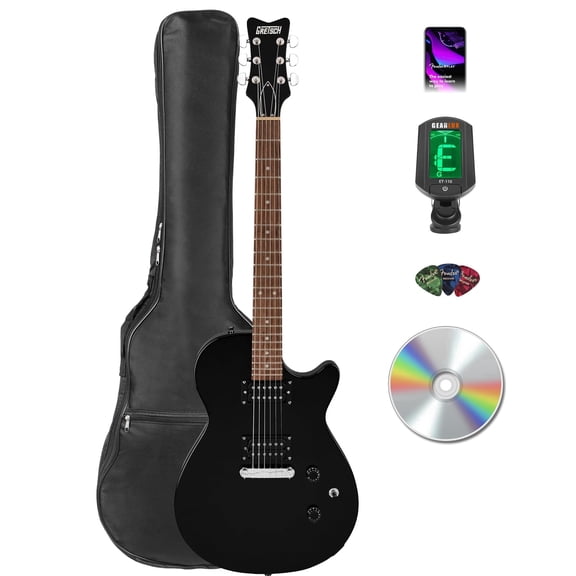 Gretsch Ignite Jet Club Electric Guitar - Jet Black Bundle with Gig Bag, Tuner, Picks, and Austin Bazaar Instructional DVD