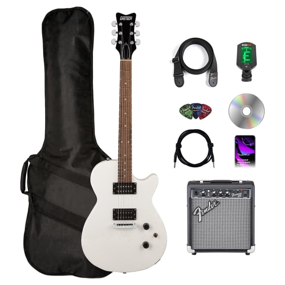 Gretsch Ignite Jet Club Electric Guitar - Lightning White Bundle with Frontman 10G Amplifier, Gig Bag, Tuner, Strap, Instrument Cable, Picks, and Austin Bazaar Instructional DVD