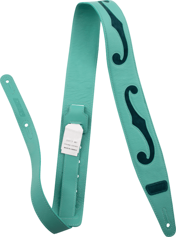Gretsch® Logo F-Holes Leather Guitar Strap, Surf Green & Dark Green, 3"