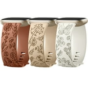 Gretung 3 Pack Floral Engraved Bands Compatible with Fitbit Versa 4/Versa 3/Sense 2/Sense Band for Women, Soft Cute Silicone Dandelion Sunflower Design Sport Fancy Summer Strap, Small