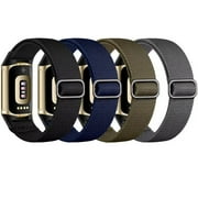 Gretung 4 Pack Elastic Nylon Band Compatible with Fitbit Charge 5/Charge 6 Bands for Women Men, Adjustable Breathable Stretchy Solo Loop Sport Replacement Wristband