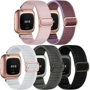 Gretung 5 Pack Elastic Bands Compatible with Fitbit Versa 2/Versa/Versa Lite/Versa SE Watch Bands for Women Men, Adjustable Stretchy Nylon Solo Loop Sport Strap