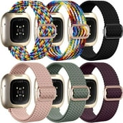 Gretung 6 Pack Braided Elastic Band Compatible with Fitbit Versa 4/Fitbit Versa 3/Fitbit Sense/Fitbit Sense 2 Bands Women Men, Adjustable Stretchy Solo Loop Nylon Sport Straps Wristband