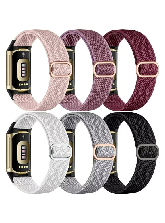 Gretung 6 Pack Elastic Band Compatible with Fitbit Charge 5 Bands for Women Men, Soft Adjustable Stretchy Braided Nylon Sport Replacement Strap for Fitbit Charge 5/Fitbit Charge 6
