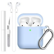 Gretung for AirPods Case Cover, Compatible with Apple AirPods 2nd 1st Generation Case, Soft Silicone Protective Charging Case with Cleaner Kit Anti-Lost Cord Keychain, Front LED Visible, Lilac