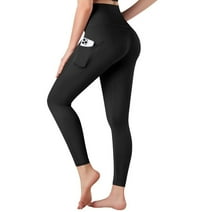 Gretung High Waist Yoga Pants with Pockets, Leggings for Women Tummy Control, Workout Black Leggings Women 4 Way Stretch, L