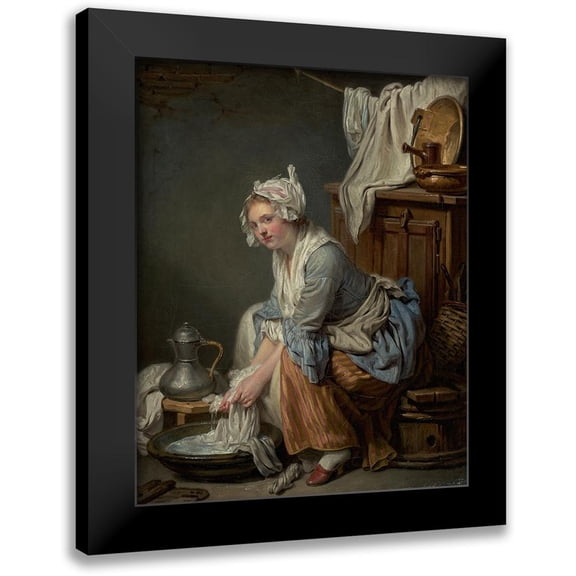 Greuze, Jean-Baptiste 12x14 Black Modern Framed Museum Art Print Titled - The Laundress (La Blanchisseuse)