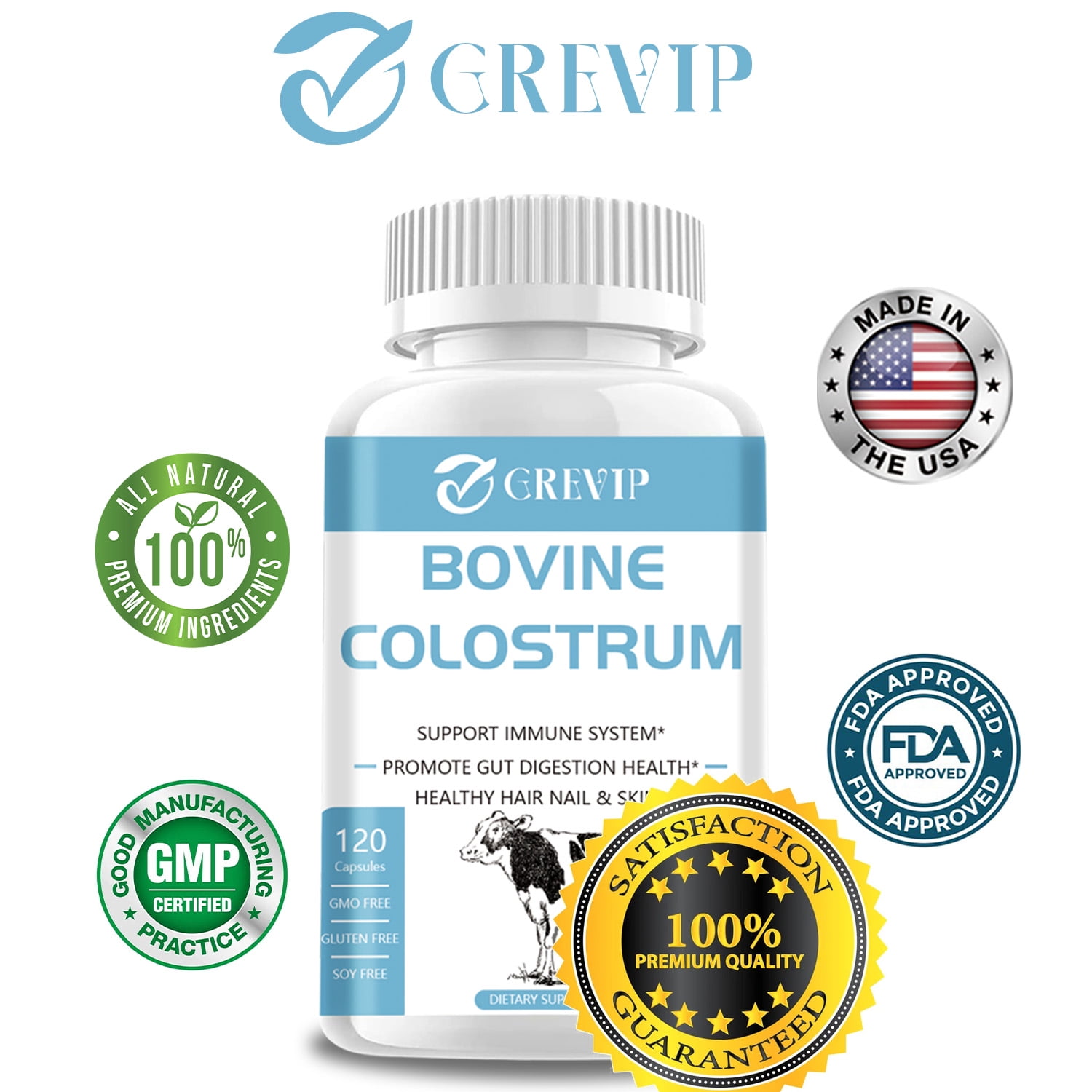 Grevip Bovine Colostrum Capsules Probiotic & Omega3 Gut Health