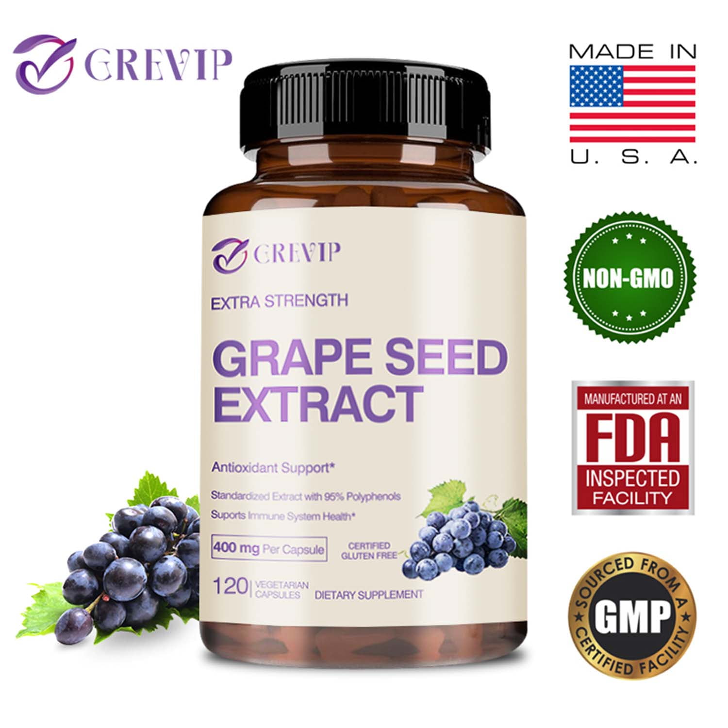 Grevip Grape Seed Extract 400mg 95 Polyphenols Heart and