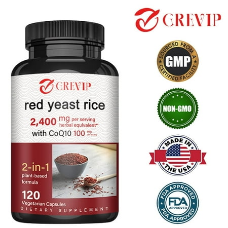 product image of Grevip Red Yeast Rice 2400mg - with CoQ10 - Heart & Cardiovascular Health, Circulation Support 120 Capsules