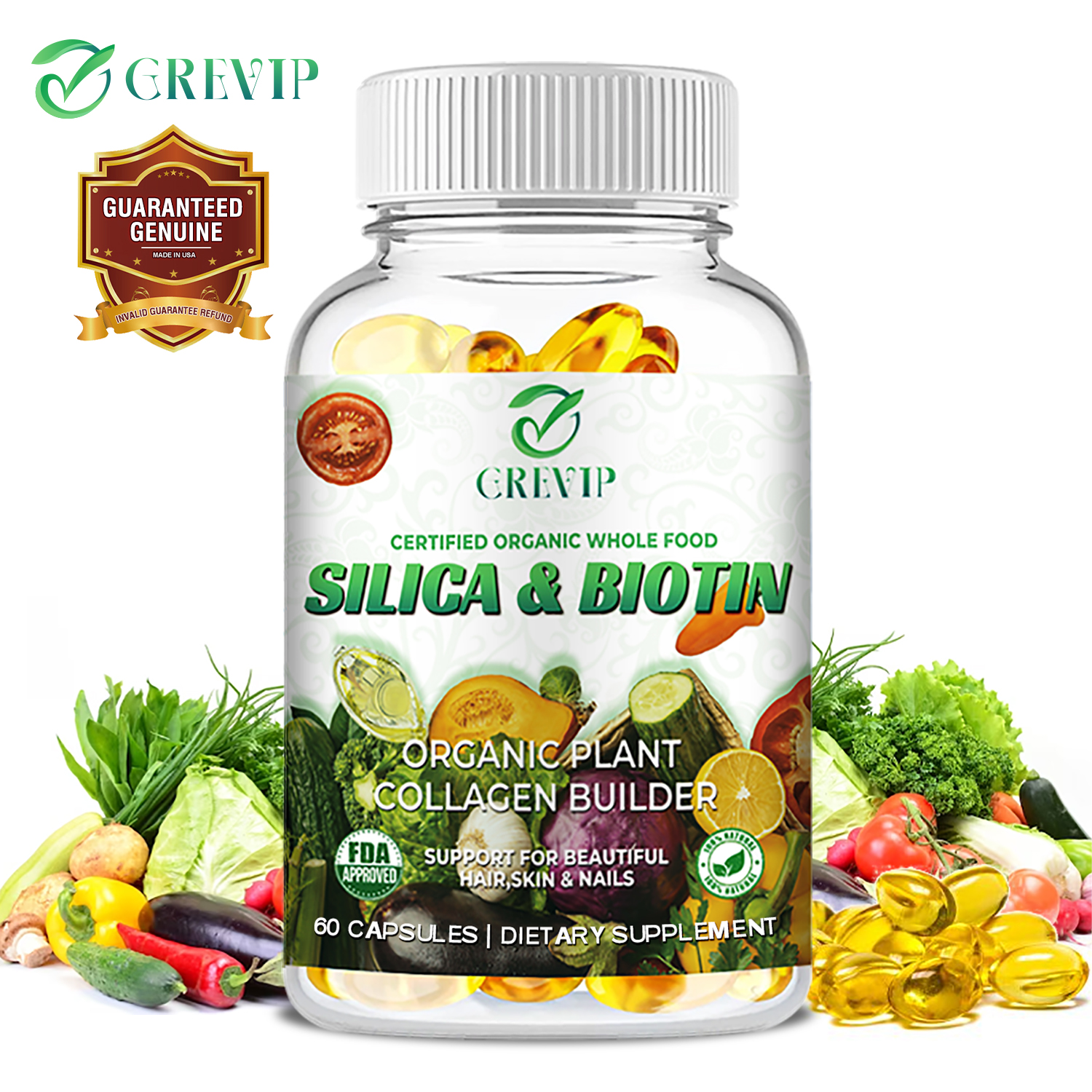 Grevip Silica & Biotin - Vitamin C, Turmeric - for Hair, Skin, Nails ...