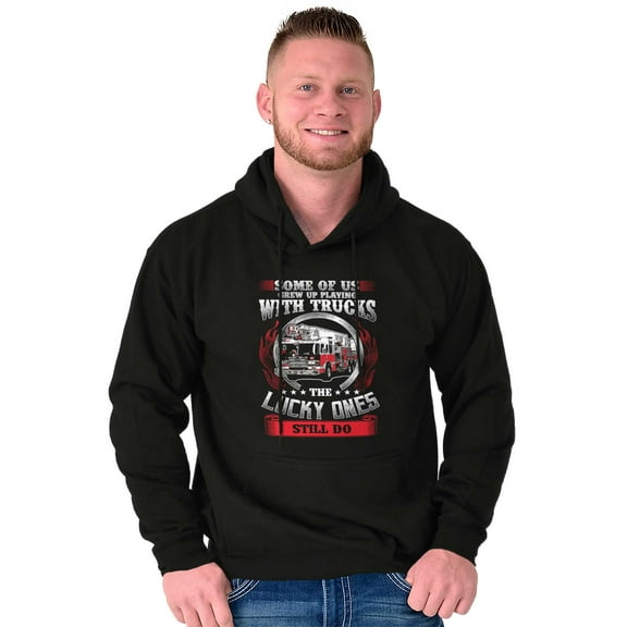 Grew Up Playing Fire Trucks Lucky Men Big & Tall Graphic Hoodie Brisco Brands 2X