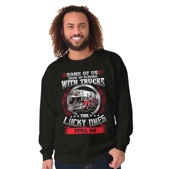 Grew Up Playing Fire Trucks Lucky Men's Crewneck Sweatshirt Brisco Brands L