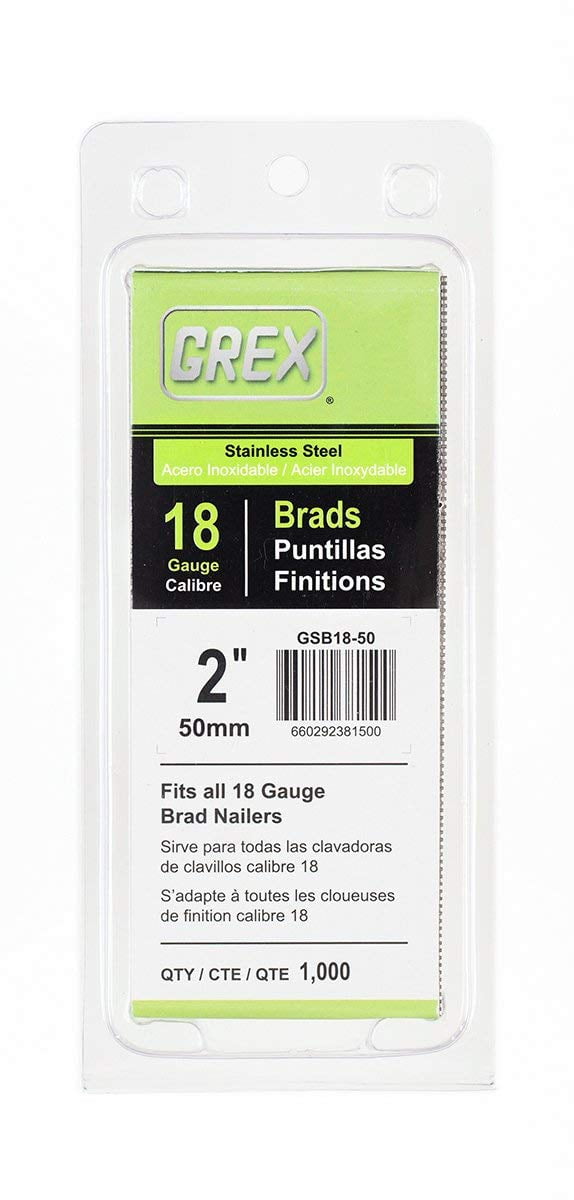 Grex GSB1850 18 Gauge Stainless Steel 2" Length Brad Nails (1,000per Pack)