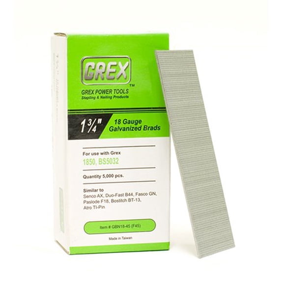 GREX GBN18-45 18 Gauge 1-3/4-Inch Length Galvanized Brad Nails (5,000 per box)