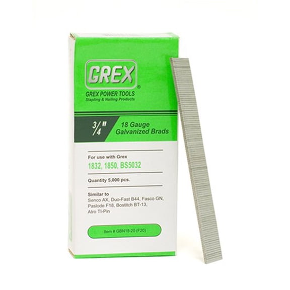 GREX GBN18-20 18 Gauge 3/4-Inch Length Galvanized Brad Nails (5,000 per box)