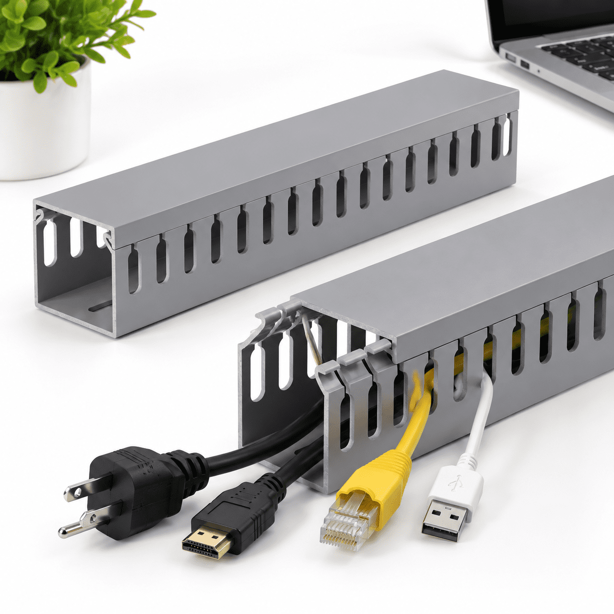 Grey 1.6in H X 1.6in W X 99in L Cable Raceway Under Desk Wire ...