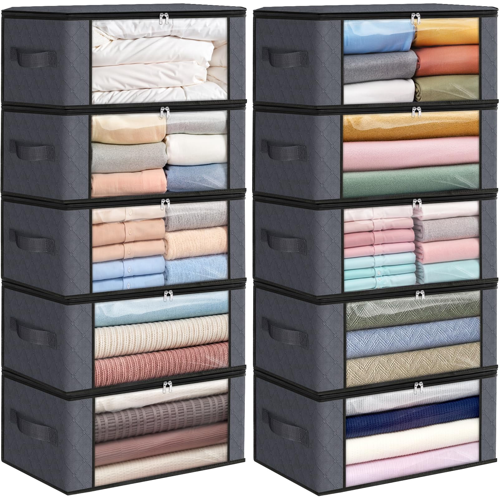 Grey 10 Pack-35l Foldable Under Bed Storage Containers for Closet ...