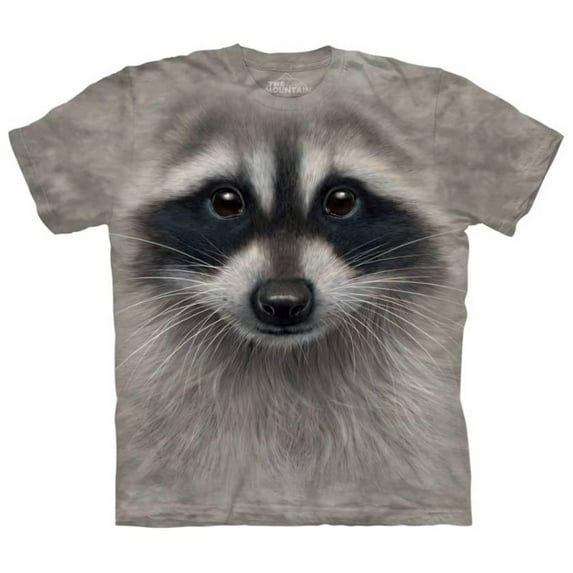 Grey 100% Cotton Raccoon Face Realistic Graphic T-Shirt NEW
