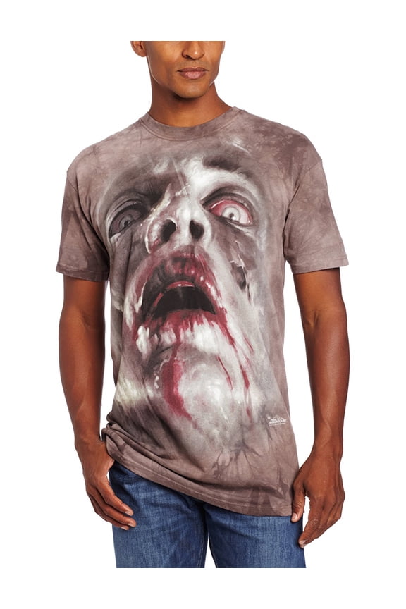 Grey 100% Cotton Zombie Face Realistic Graphic T-Shirt NEW
