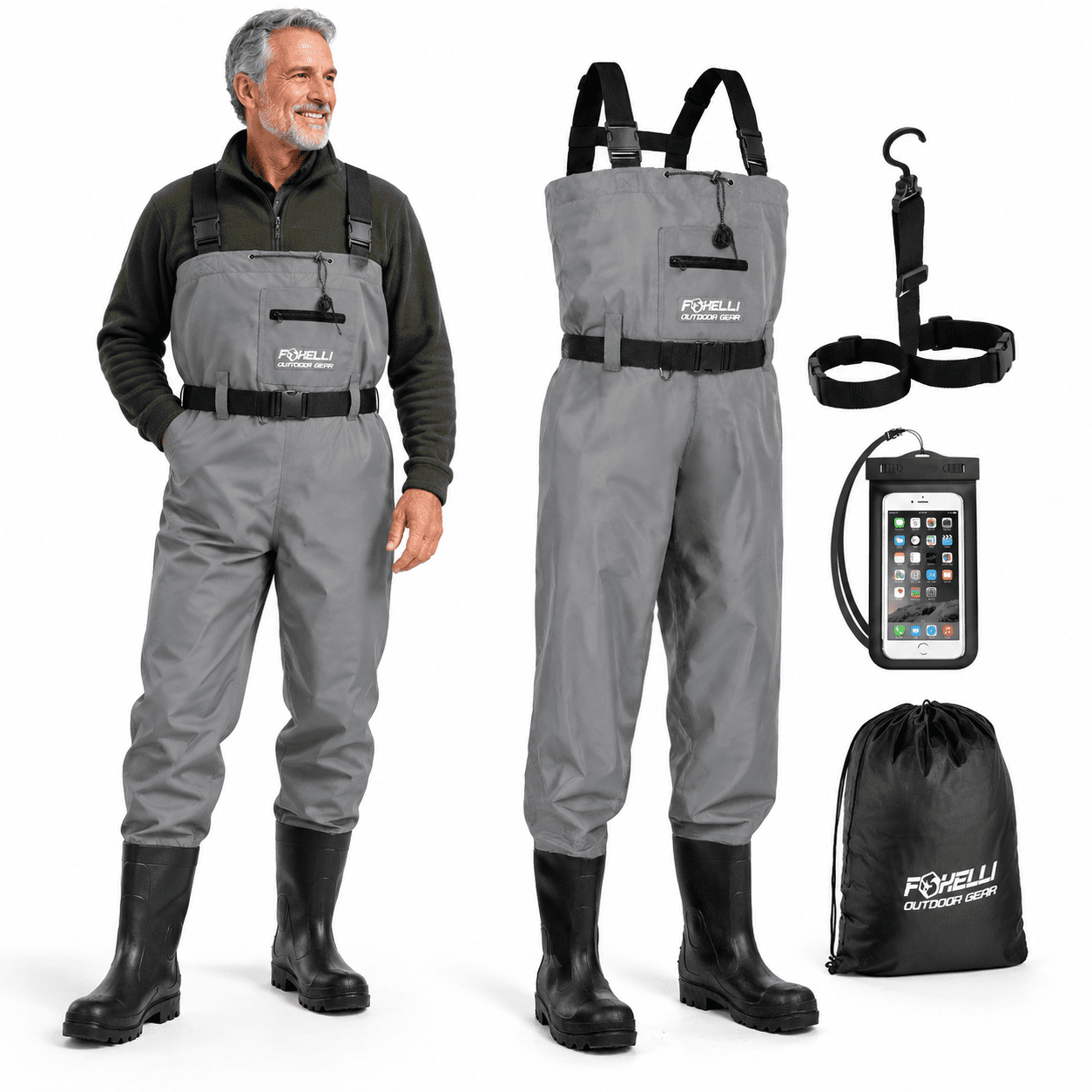 Grey-11 Chest Waders Waterproof 2-ply Nylon PVC Fishing Waders with ...