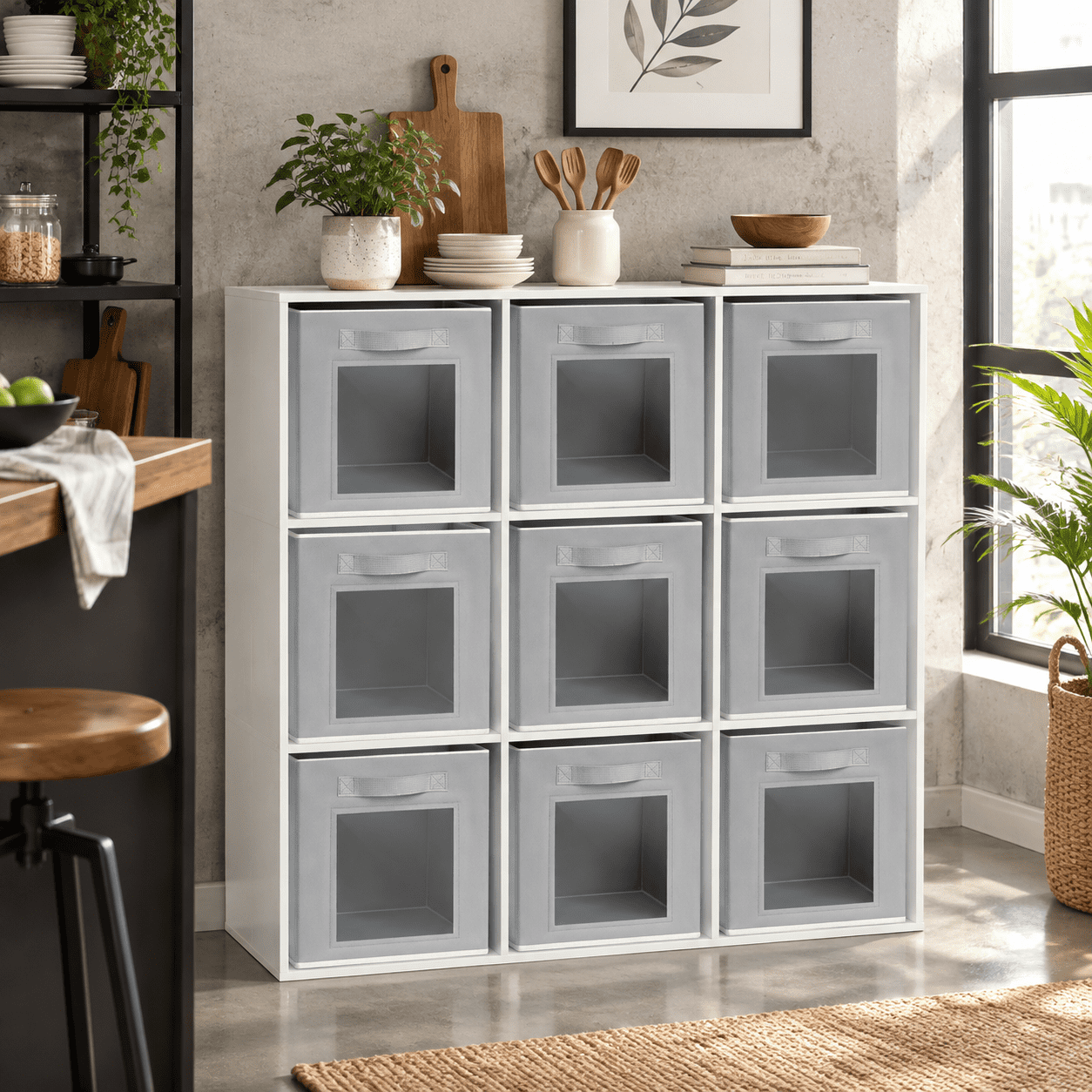 Grey 11 Inch x 8 Pack Fabric Storage Cubes with Window for Closet ...