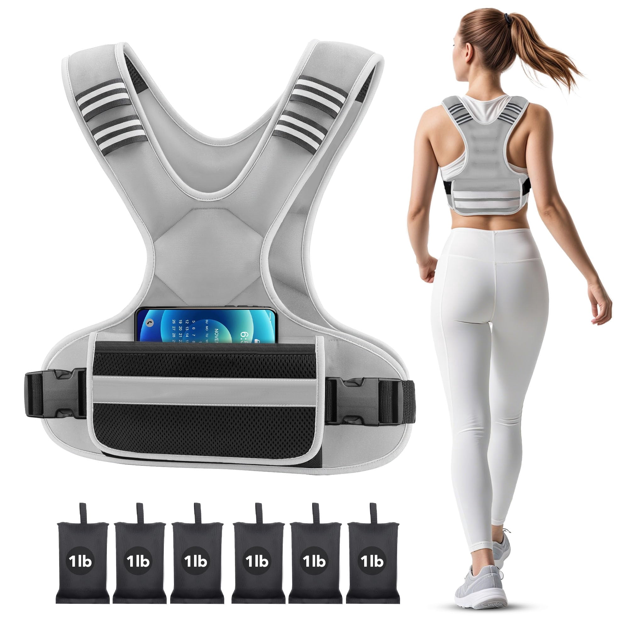 Grey 12-18lb Adjustable Weighted Vest for Walking Running Crossfit Strength